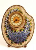 Mozaik berakásos kézi tükör, fali óra, fénykép tartó, zománc díszítésekkel, sérültek,   h:26 cm, 16×...