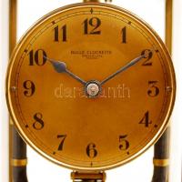 Bulle Clockette elektromos asztali óra, réz házban, metszett üveggel, működik, 10×13 cm, m:24,5 cm