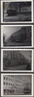 1956 Bp., Utcaképek a forradalomból (kilőtt villamosok, harckocsi), 4 db fotó, 9x6 cm