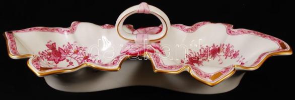 Herendi Indai kosár (Fleur des Indes) mintájú füles kínáló, kézzel festett, jelzett, hibátlan, 46×23 cm, m:13 cm