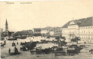 Pancsova, Ferenc József tér, piac, templom / market place, church