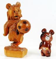 Olimpiai porcelán Misa maci, hibátlan; 14 cm, fa maci focilabdával, m: 28 cm