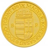 1991. 10.000Ft Au "II. János Pál pápa látogatása" tanúsítvánnyal eredeti dísztokban(7,1g/0...