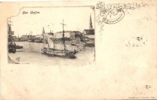1898 Riga, Hafen / port, ships floral Art Nouveau (EK)