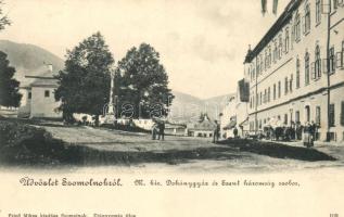 Szomolnok, Dohánygyár, Szentháromság-szobor; Fried Miksa kiadása / tobacco factory, trinity