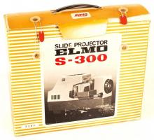 ELMO S-300 japán lemezes diavetítő, diavetítő vászon eredeti dobozában, 100 db városképes lemez