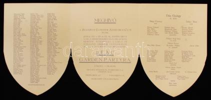 1934 Budapesti Egyetemi Athletikai Club (BEAC) garden party meghívó az aktuális tisztségviselők, ház...