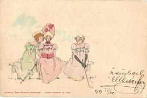 1899 Golfing ladies; unsigned Raphael Kirchner art postcard, Theo. Stroefer's Kunstverlag, Empire Postkarte Nr. 5538.