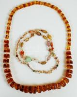 2 db bizsu nyaklánc, féldrágakövekből és műanyag gyöngyökből