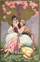 Easter greeting, Ballerini & Fratini No. 183, Italian art postcard s: Chiostri