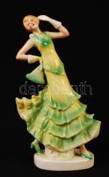 Zöld ruhás porcelán hölgy, apró mázhibával, m: 19 cm
