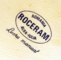 Román porcelán lila fodros ruhás hölgy, hibátlan, jelzett, m: 22 cm