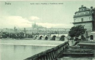 Praha, Prag; Karluv most, Hradcany, Frantiskova nábrezí / bridge, castle, waterfront