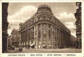 Budapest V. Deák Ferenc utca, Takarékpénztár központi palota, Vörösmarty tér, Steyr üzlete, autók, reklám hátoldalon (EK)