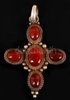 Ezüst (Ag) kereszt szintetikus kő berakással, jelzett, 7,8 g / Silver cross, 7,8 g