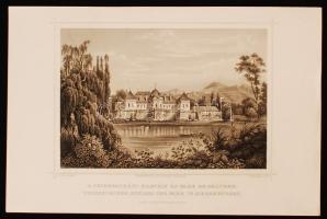 1859 A fejéregyházi kastély és park Erdélyben - Wiesskirchen Schloss und Park in Siebenbürgen. Acél metszet, Ludwig Rohbock (1820-1883) rajza alapján metszette Ludwig Thümling. Pest, Lauffer és Stolp, 17,5×12 cm