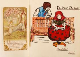 cca 1926-1934 Régi emlékkönyv rajzokkal, szentképekkel, idézetekkel, jó állapotban