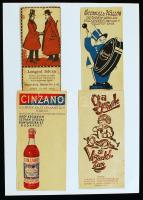 1910 4 db színes számolócédula (Schmoll és Kallós cipőkrém, A gyermek a Vigadóban, Cinzano, Lengyel István kalap- úri divat)