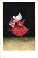 July, girl with American flag, 'Months of year' Series Nr. 55. (fa)