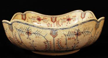 Zsolnay antik gyümölcsöstál, kézzel festett, hibátlan, jelzett (TJM, cca 1880), formaszám:675, 22×23...