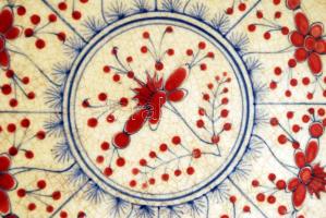 Zsolnay antik gyümölcsöstál, kézzel festett, hibátlan, jelzett (TJM, cca 1880), formaszám:675, 22×23...