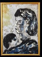 Csorba Simon László (1943-): Anya a fiával I. Vegyes technika, farost, keretben, 61×41 cm