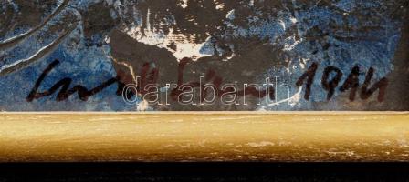 Csorba Simon László (1943-): Anya a fiával I. Vegyes technika, farost, keretben, 61×41 cm