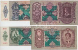 1930. 100P + 1932. 50P + 1936. 10P + 1941. 20P mindegyik hamis nyilaskereszt felülbélyegzéssel T:III
