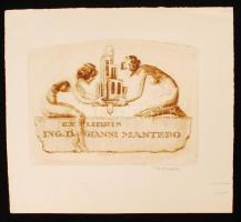 Révész Kornél (1885-1944): Erotikus ex libris. Rézkarc, papír, jelzett, 9×13 cm