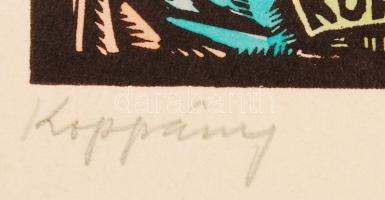 B. Koppány György: Szép karácsonyt. Színezett fa metszet, papír, jelzett, 11x7 cm