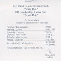 1993. 500Ft Ag "Régi dunai hajók - Árpád" eredeti "MNB" dísztokban, tanúsítvánny...