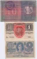 1904. 10K + 1914. 2K + 1916. 1K mindegyik "Baranya-Bajai Szerb-Magyar Köztársaság" felülbélyegzéssel T:I-,III,III-