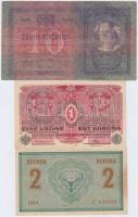 1904. 10K + 1914. 2K + 1916. 1K mindegyik "Baranya-Bajai Szerb-Magyar Köztársaság" felülbé...