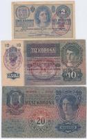 1913. 20K + 1914. 2K + 1915. 10K mindegyik horvát felülbélyegzéssel T:III