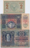 1913. 20K + 1914. 2K + 1915. 10K mindegyik horvát felülbélyegzéssel T:III