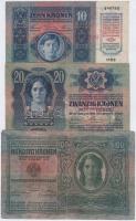 1912. 100K piros "MAGYARORSZÁG" felülbélyegzéssel + 1913. 20K + 1915. 10K mindegyik "SLOBADAN GRAD BAJA..." felülbélyegzéssel T:III
