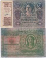1912. 100K + 1914. 50K mindkettő csehszlovák bélyeggel és "BANK UR. MIN. FIN. PRAHA" felül...