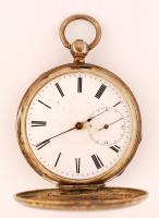 cca 1880 Ancre Ligne Droite kulcsos, duplafedeles ezüst zsebóra, szép állapotban, de üveg nélkül, Kü...