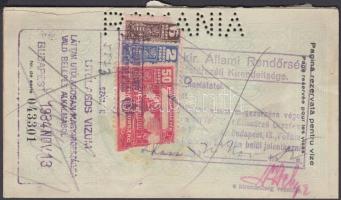 1934 3 db Konzuli illetékbélyeg útlevéllapon