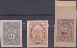 3 db Budapest Székesfővárosi illetékbélyeg próbanyomat
