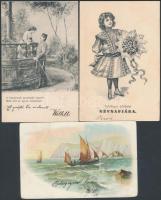 10 db RÉGI motívumlap; üdvözlő (húsvét, karácsony, névnap) párok, katonai, hajó / 10 old motive cards; greeting (easter, christmas, name day) couple, military, ship