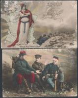 4 db RÉGI francia katonai és propaganda témájú motívum lap, 4 old motive cards, French soldiers, propaganda