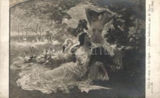 'Le Cygne' / Swan, Erotic nude art postcard s: H. Farré