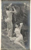 Les Nymphes de l'Étang / Erotic nude art postcard s: A. Thivet (fl)