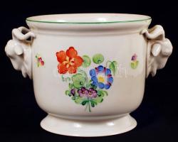 Herendi tercieres kaspó, kézzel festett, jelzett, hajszálrepedéssel, m:12,5 cm