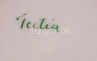 Herendi tercieres kaspó, kézzel festett, jelzett, hajszálrepedéssel, m:12,5 cm