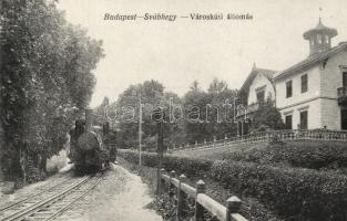 Budapest XII. Svábhegy, Városkúti állomás, fogaskerekű gőzmozdony; kiadja Virág Károly és társa