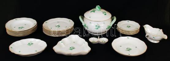 Herendi virág mintás étkészlet, kézzel festett, jelzett, hibátlan, összesen:25 db