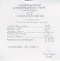 1993. 500Ft Ag "Integráció Az Eu-ba" eredeti "MNB" dísztokban, tanúsítvánnyal T:...