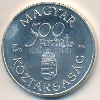 1993. 500Ft Ag "Régi dunai hajók - Árpád" eredeti "MNB" dísztokban, tanúsítvánnyal T:BU